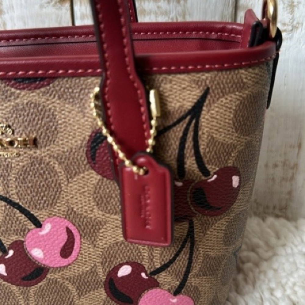 Coach Cherry Pattern Shoulder Bag in Brown and Pink - Picture 5 of 6